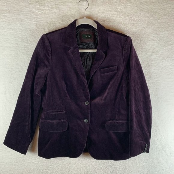 J.Crew Velvet Jacket Women's Purple Single‎ Breasted Notch Lapel Classic 7792 - Picture 1 of 7